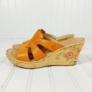 Born Orange Leather Floral Platform Sandals B555